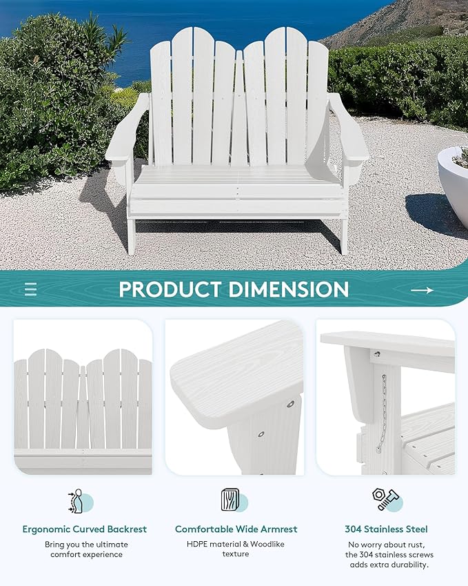 SERWALL Folding Adirondack Bench, HDPE All-Weather Adirondack Loveseat, 660 lbs Capacity - Photo 7