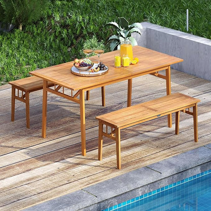 Tangkula 63-Inch Acacia Wood Outdoor Dining Table for 6, Large Rectangular Patio Dining Table with 1.97" Umbrella Hole, 6-Person Indoor Outdoor Table for Kitchen Deck Garden Backyard