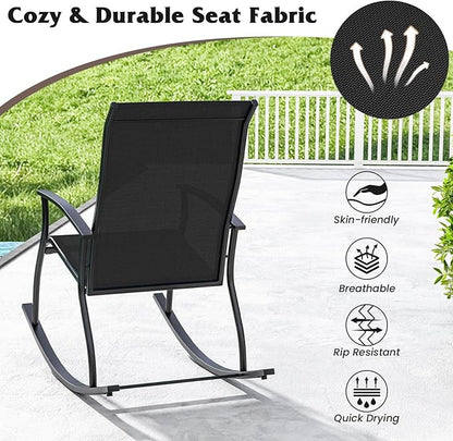 Giantex Outdoor Rocking Chair Set of 4 - Patio Rocking Chairs w/Breathable Backrest, Sturdy Metal Frame & Safe Ergonomic Design, Cozy Fabric Rocker for Backyard, Poolside, 330 lbs, Black