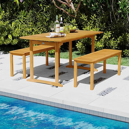 HAPPYGRILL Outdoor Acacia Wood Bench, Patio Dining Picnic Bench for Entryway Garden Poolside Balcony, 800 LBS Max Load (1)