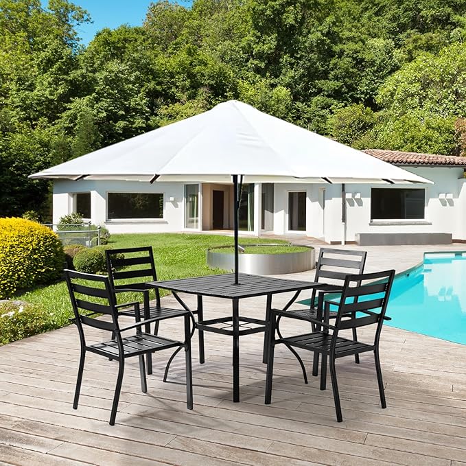 VINGLI Outdoor Dining Chairs Set of 4, Metal Frame Patio Chairs with Armrests - Photo 2