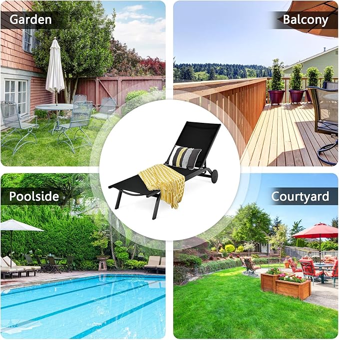 Giantex Lounge Chairs for Outside Patio Chaise Lounges Aluminum Recliner W/Adjustable 6 Backrest Positions and Wheels - Photo 8