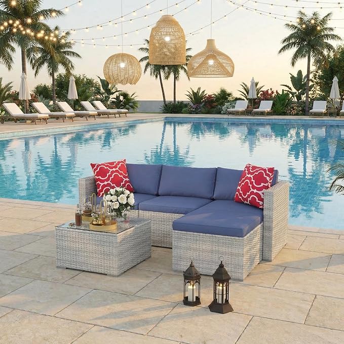 5-Piece Patio Sectional Sofa Set, All-Weather Brown PE Rattan Outdoor Conversation Furniture with Neutral-Tone Cushions - Photo 1