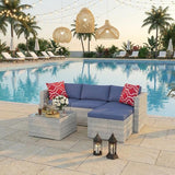 5-Piece Patio Sectional Sofa Set, All-Weather Brown PE Rattan Outdoor Conversation Furniture with Neutral-Tone Cushions - Photo 1
