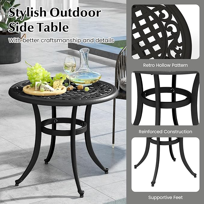 Giantex Patio Bistro Table, 24” Cast Aluminum Round Side Table, Outdoor Coffee Table for Porch, Pool, Backyard, Garden, Balcony