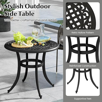 Giantex Patio Bistro Table, 24” Cast Aluminum Round Side Table, Outdoor Coffee Table for Porch, Pool, Backyard, Garden, Balcony