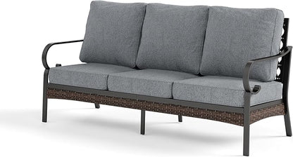 Metal Patio Furniture Sofa with 5.75" Extra Thick Cushion, 3-Seater Deep Seating & High-Back Black Frame Outdoor Couch All Weather Outdoor Seating for Deck Gazebo Porch, Navy