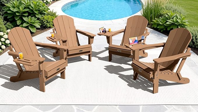 SERWALL Folding Adirondack Chair, Adirondack Chairs with 4 in 1 Multi-Functional Cup Holder, Wood-Like Patio Chair - Photo 2