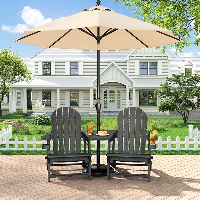 Adirondack Chair Set of 2, All Weather HDPE Adirondack Chair with Double Connecting Trays, Plastic Adirondack Chairs for Balcony, Deck, Patio, Backyard, Garden, Black
