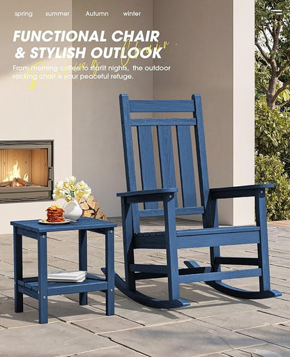 KINGYES Outdoor Rocking Chair, All-Weather Oversized Patio Rocking Chairs for Porch, Navy