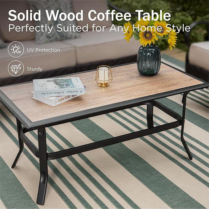 Elegant Wood-Like Outdoor Coffee Tables, Rectangular Patio Tables Suited for Garden, Balcony, Backyard, Black
