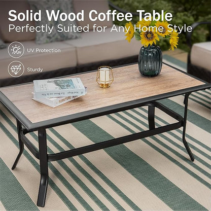 Elegant Wood-Like Outdoor Coffee Tables, Rectangular Patio Tables Suited for Garden, Balcony, Backyard, Black