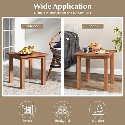 Tangkula Square Outdoor Side Table, 17.5” Patio Hardwood End Table w/Slatted Tabletop, Small Coffee Table, Outdoor Indoor Chairside Table for Porch Garden Balcony, Easy Assembly (2, Natural)