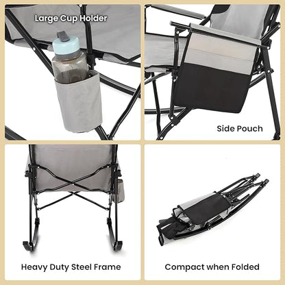 ARROWHEAD OUTDOOR 2-Pack Foldable Rocking Camp Chair with Large Cup Holder, Side Pocket, Space-Saving Folding, Enhanced Swinging Rocker for Camping, Fishing, Patio