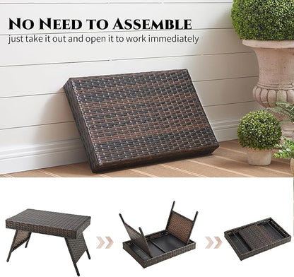 Outdoor PE Wicker Coffee Table, Rattan Patio Table for Conversation Set, Outdoor Table for Poolside, Garden, Backyard, Brown