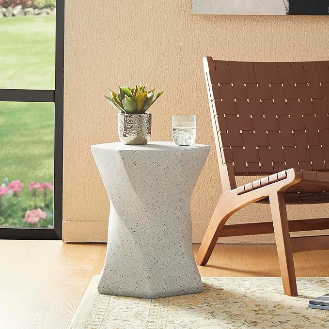 Glitzhome Outdoor Side Table, 17.75" H Decorative Garden Stool MGO Twist Faux Terrazzo End Table - Photo 5