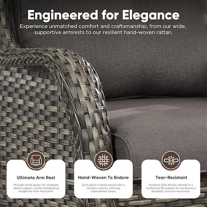 Belord 5 Piece Wicker Patio Furniture Set, Outdoor Swivel Rocker Chairs Set of 2 with Ottomans and 3 Seater Sofa - Photo 4