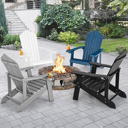 Giantex Outdoor Adirondack Chair - Oversized Patio Chairs w/Hidden Cup Holder, Realistic Wood Grain, 380 LBS Weight Capacity, Weather Resistant Firepit Chairs for Backyard, Garden (1, Black)