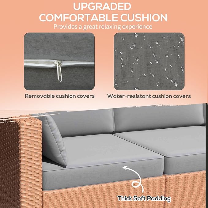 Outsunny Patio Couch PE Wicker Deep Seating Outdoor Sofa with Removable Cushions, 3 Seater Rattan Sofa - Photo 5
