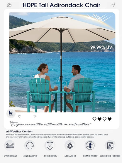 KINGYES Tall Adirondack Chair Set of 4, HDPE Tall Adirondack Barstools with Double Connecting Trays, Embossed Bar Height Adirondack Chair for 2, All Weather Resistant Balcony Adirondack Chairs, Aruba