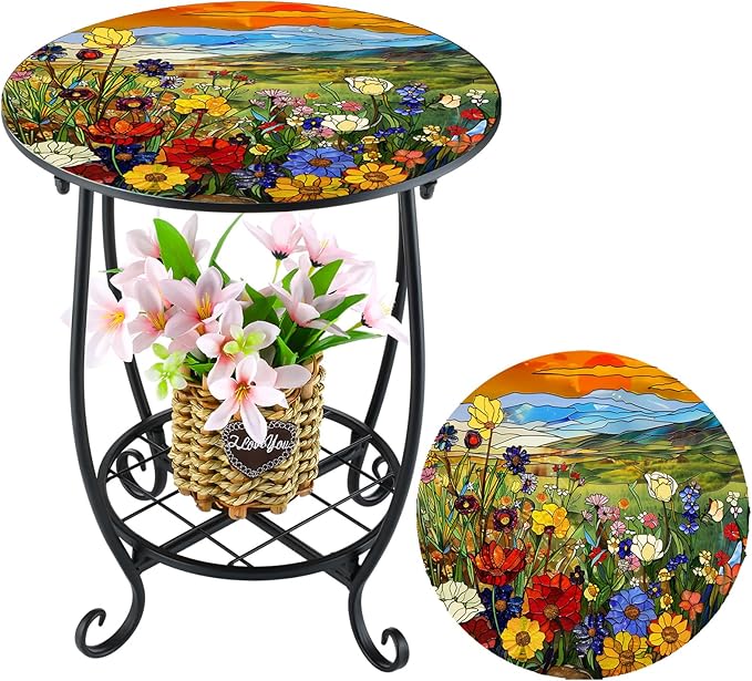 Outdoor Side Table Round Small Mosaic Patio Accent Indoor End Plant Coffee Tea Table for Yard Patio Porch Garden Living - Photo 1