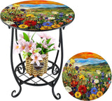 Outdoor Side Table Round Small Mosaic Patio Accent Indoor End Plant Coffee Tea Table for Yard Patio Porch Garden Living - Photo 1