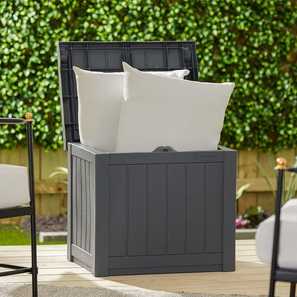 Suncast 2 Pack Small Deck Box Storage w/ Bench Seat for Indoor & Outdoor Use, 22 Gal., Cyberspace