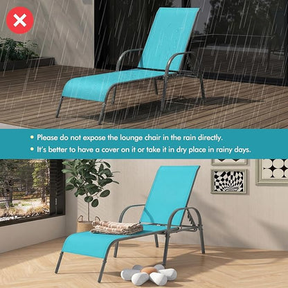 Tangkula Outdoor Lounge Chairs Set of 2, Patio Chaise Lounge with Adjustable Backrest, Reclining Pool Lounge Chairs for Outside with Heavy Duty Steel Frame for Beach, Yard, Balcony, Poolside