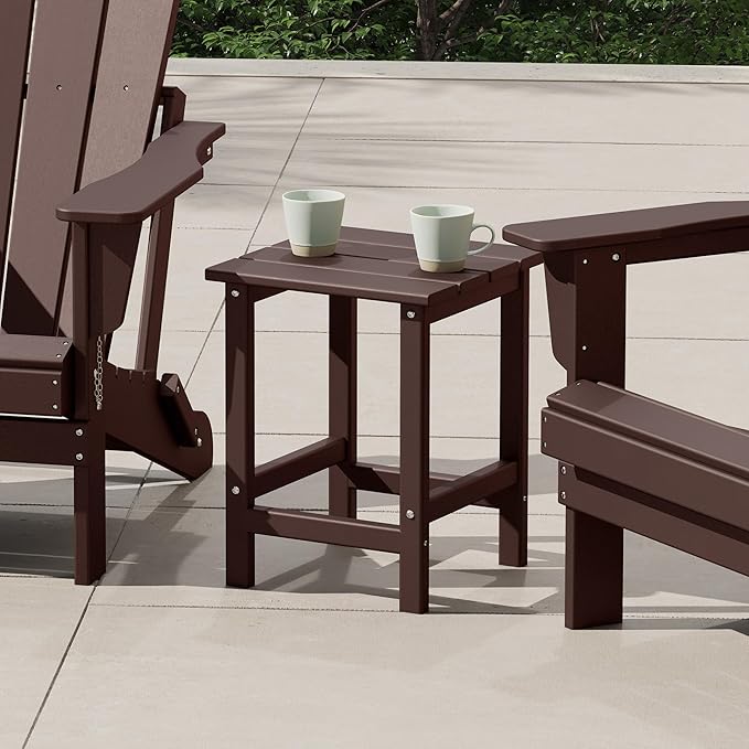 Costaelm Square Outdoor Side Tables, Adirondack Patio Tables for Outside, HDPE Patio End Table Weather Resistant, Balcony Table for Pool, Seaside, Backyard, Porch, Indoor Companion, Dark Brown