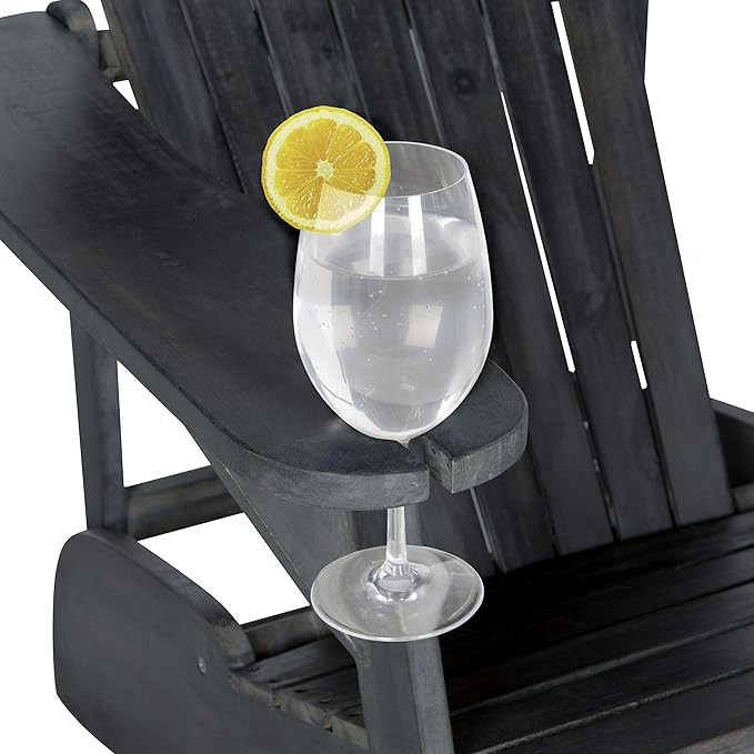 SAFAVIEH PAT6727K Outdoor Collection Vista Wine Glass Holder Adirondack Side Chair, Dark Slate Grey