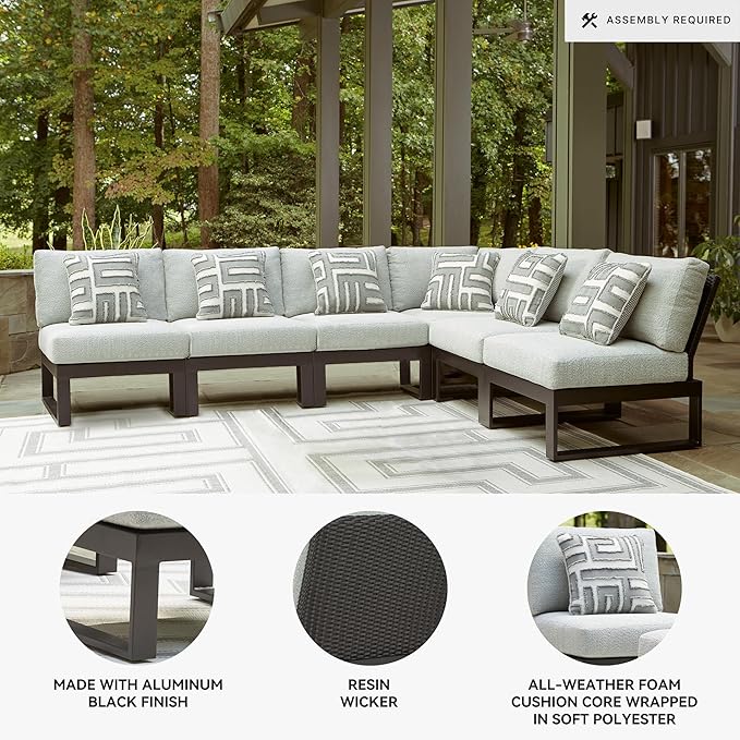Signature Design by Ashley Beachloft Right-Arm Facing Casual 6-Piece Outdoor Sectional with Cushion and 6 Throw Pillows - Photo 3