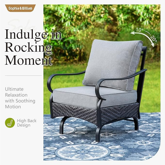 Sophia & William Patio Furniture Set, 5 Piece Metal Outdoor Conversation Set with 3-Seater Outdoor Couch, 2 Sofa Chairs, 1 Loveseat,1 Coffee Table for Outdoor Seating, Backyard, Porch(Grey)