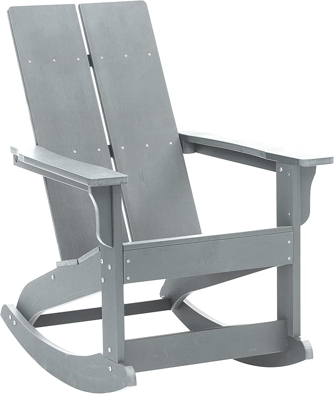 Flash Furniture Set of 2 Finn Modern Commercial Grade Adirondack Rocking Chairs - All-Weather Gray Poly Resin Wood - Photo 9