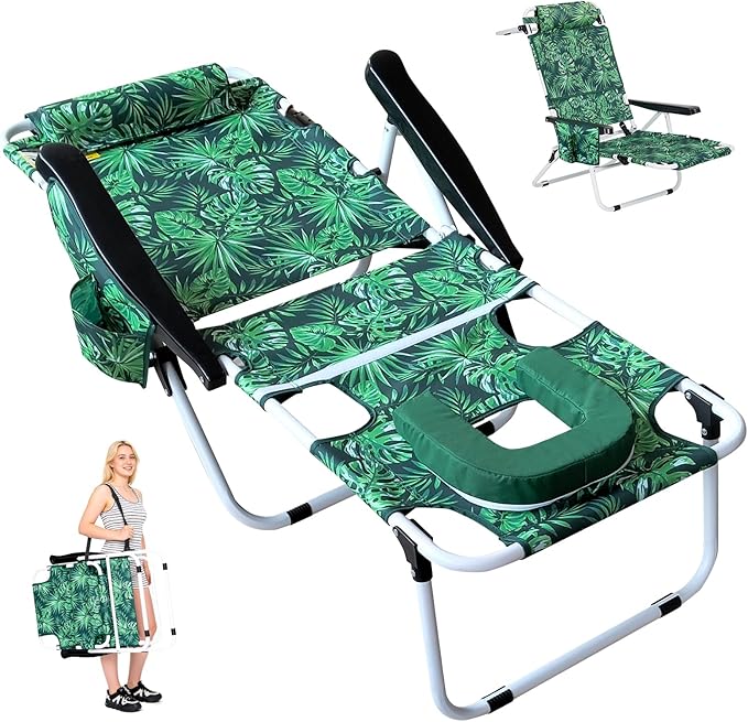DoCred Heavy Duty Tanning Chair with Face Hole, Adjustable 5-Position Folding Chaise Lounge Chairs for Outside, Portable Lay Flat Beach Lounge Chair for Outdoor Sunbathing Beach Pool Lawn Camping