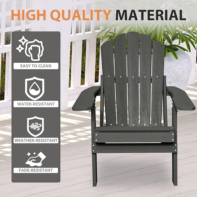 Clihome Outdoor Adirondack Chair Folding Lounge Chairs for Outside Patio Chairs Lawn Chair Plastic Adirondack Chairs for Yard, Garden