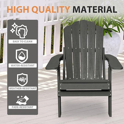 Clihome Outdoor Adirondack Chair Folding Lounge Chairs for Outside Patio Chairs Lawn Chair Plastic Adirondack Chairs for Yard, Garden