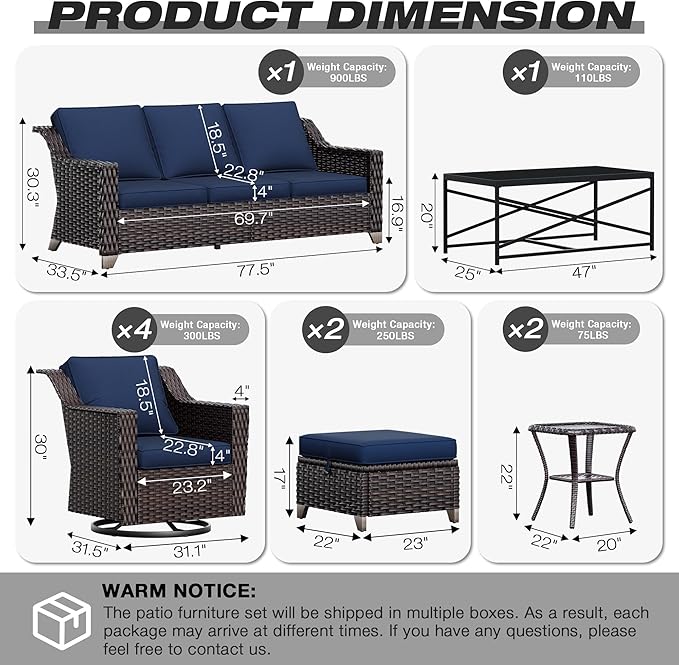Joyside Wicker Patio Furniture Sets, 10 Pieces Upgraded Large Size Outdoor Furniture with 4 Swivel Rocking Patio Chairs - Photo 2
