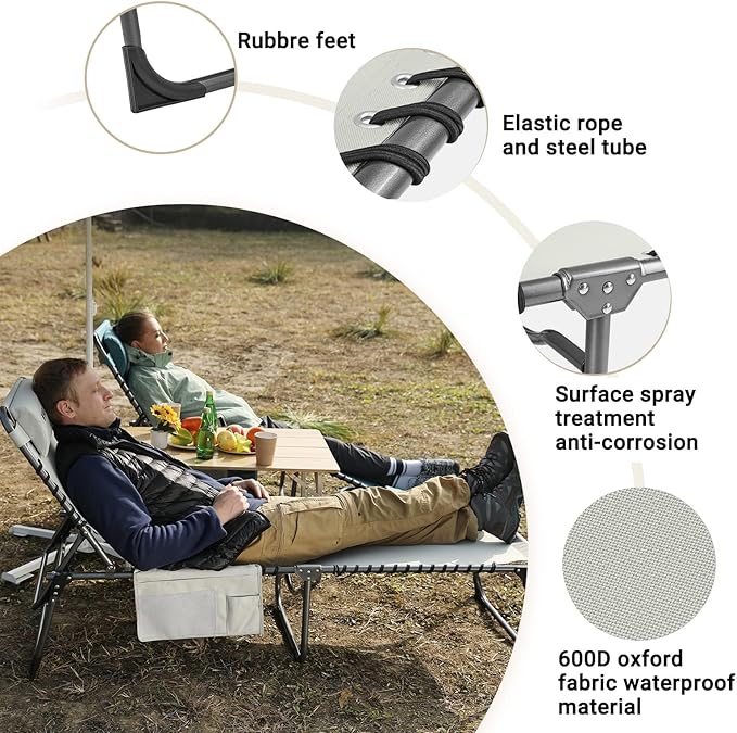 #WEJOY Folding Outdoor Chaise Lounge Chair, Adjustable Lightweight Portable Beach Lounge Chair for Patio, Pool, Lawn - Photo 3