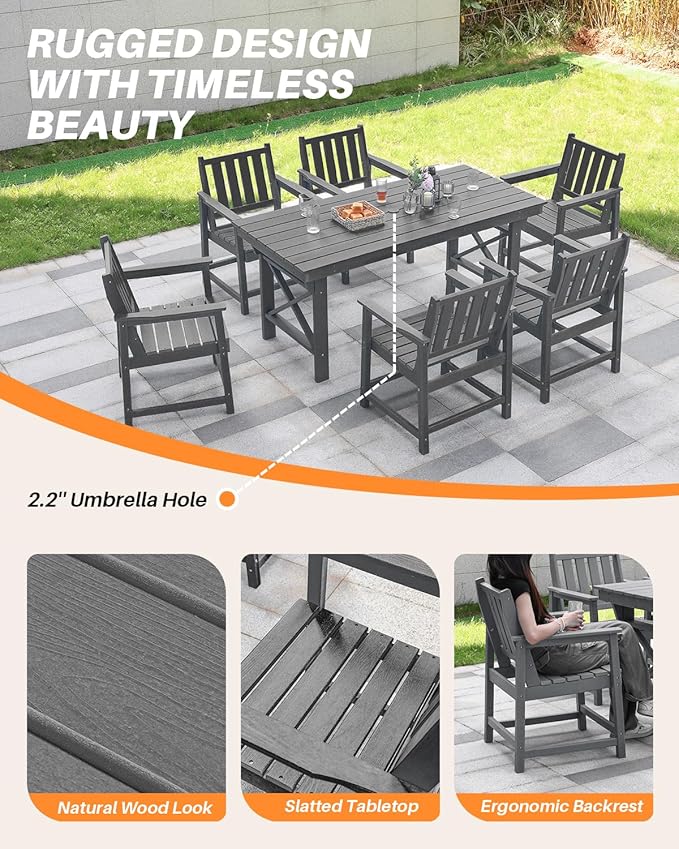 HDPE Patio Dining Set, 5-Piece Outdoor Table and Chairs with Umbrella Hole, Modern Outdoor Dining Set for 4 - Photo 7