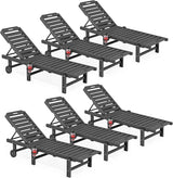 SERWALL Outdoor Chaise Lounge Set of 6, HDPE Pool Lounge Chair with 5-Position Adjustable Backrest - Photo 1