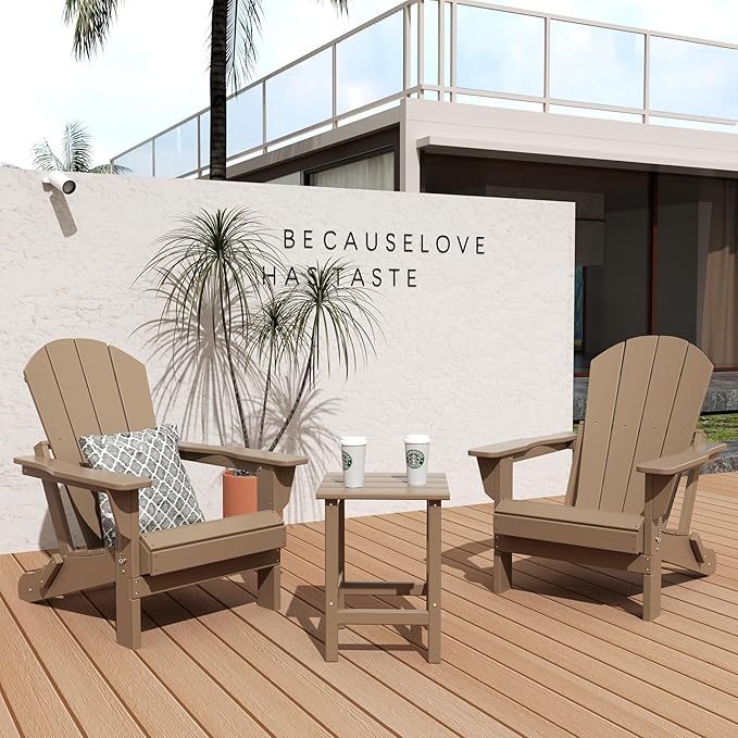 WO WESTIN OUTDOOR HDPE Laguna Outdoor Poly Adirondack Chair with Side Table, Weathered Wood