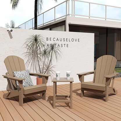 WO WESTIN OUTDOOR HDPE Laguna Outdoor Poly Adirondack Chair with Side Table, Weathered Wood