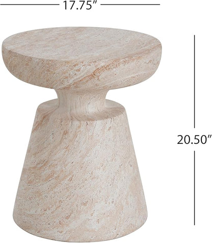 Outdoor Side Table Faux Marble End Table Faux Stone Side Tables Travertine Small Coffee Tables for Indoor Outdoor, Garden Stool Plant Stand for Porch, Backyard Patio, 17.75"-Hourglass
