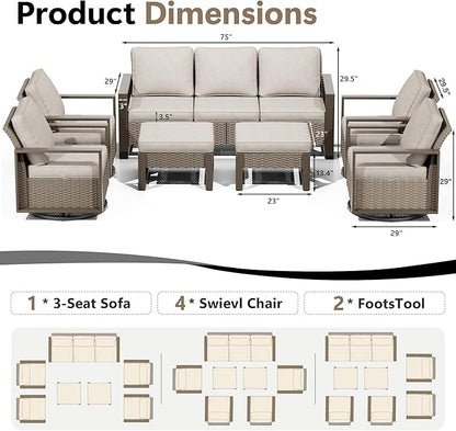 Outdoor Patio Furniture Set, 7 Piece Wicker Patio Conversation with Deep Seating, Thicken Cushions, Outdoor Swivel Rocker Patio Chairs, Metal Outdoor Furniture for Deck, Porch, Yard Use
