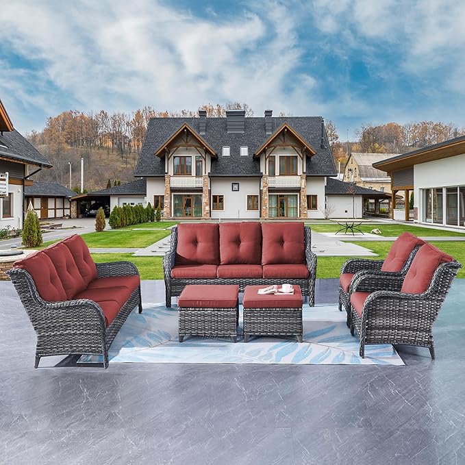 Rilyson Wicker Patio Furniture Sofa Set - 6 Piece Rattan Outdoor Patio Sectional Conversation Sets with 2 Sofa - Photo 5