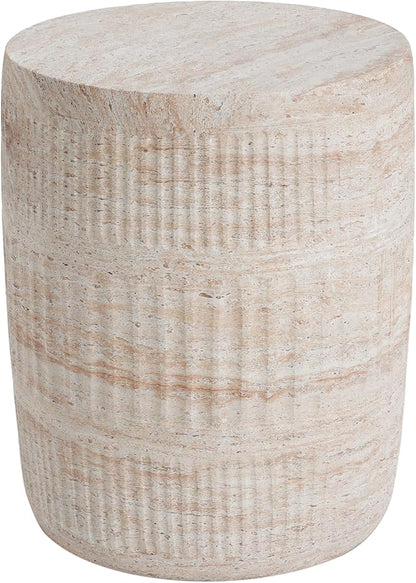 Merax Outdoor Lightweight Concrete Side Table 15" Dx18.5 H Cylinder Round Travertine Indoor Accent Table Weather Resistant End Table for Patio, No Assembly Required, Beige