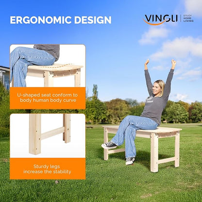 VINGLI Outdoor Wood Bench, 40" Outdoor Bench Patio Wooden Bench Garden Bench Outdoor Backless Bench for Deck Patio (Natural)
