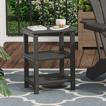 3 Tier Outdoor Side Table Adirondack Side Table HDPE End Table Patio Side Table Rectangle Tables for Outdoor Backyard Garden Balcony (Retro, Grey)