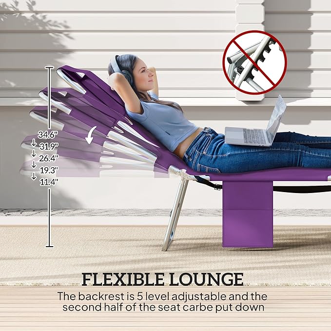 Outsunny Chaise Lounge Chair Outdoor with Face Arm Hole, 5-Position Reclining Face Down Tanning Chair with Carry Strap - Photo 4