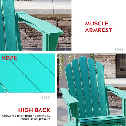 Costaelm Lakeview Outdoor Patio HDPE Adirondack Chairs with Cup Holders (Set of 4), Turquoise